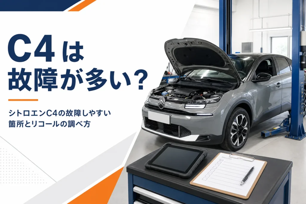 整備工場で点検を受けるシトロエンC4のイメージ