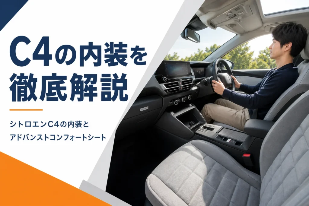 シトロエンC4の内装とシートの質感を解説する記事のアイキャッチ