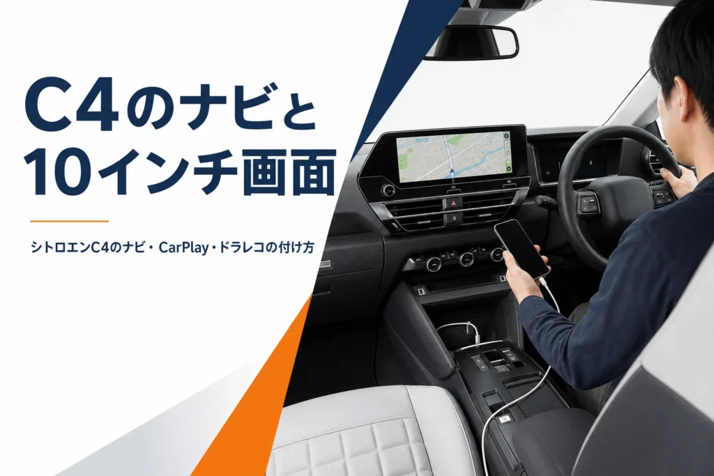シトロエンC4のナビと10インチ画面の使い方を解説する記事のアイキャッチ