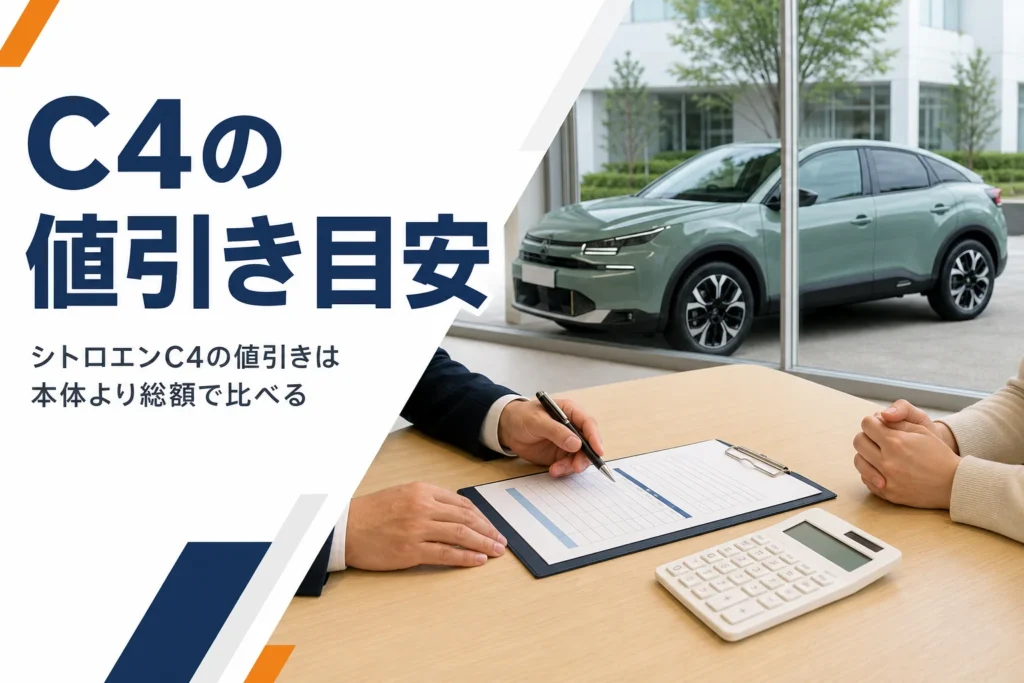 シトロエンC4の見積書を前に値引きを確認する商談テーブル