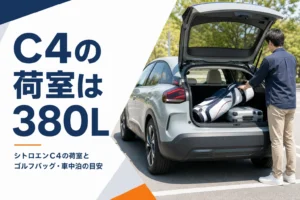 シトロエンC4の荷室に旅行の荷物を積んだイメージ