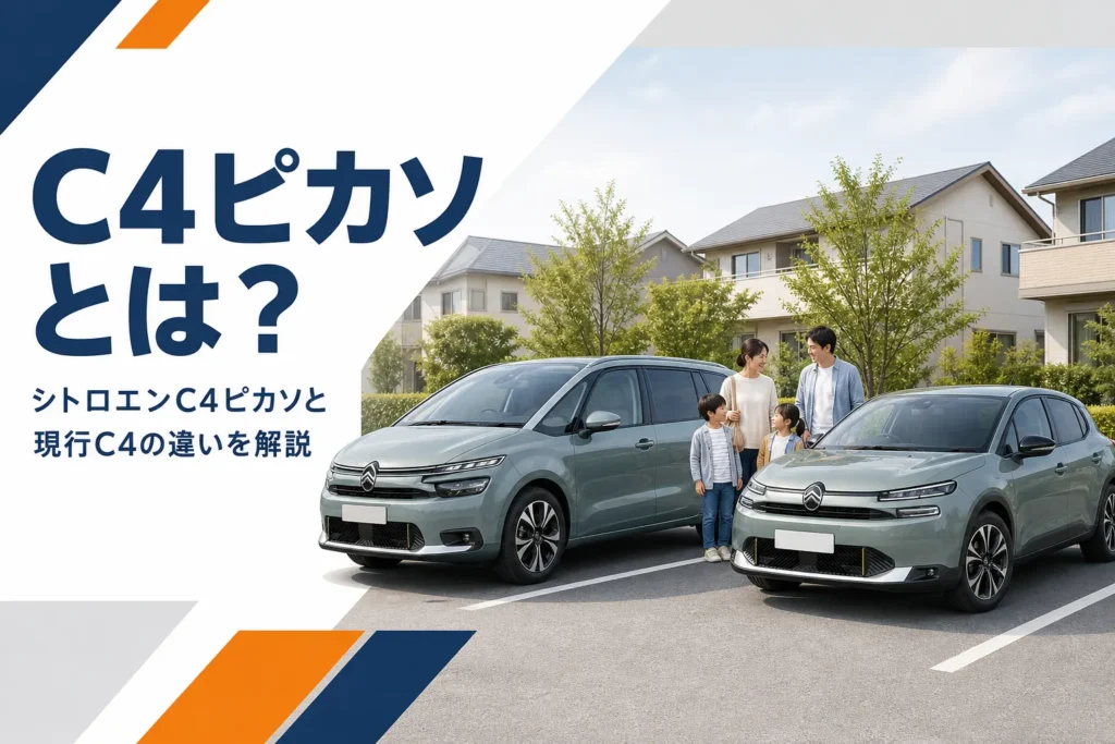ミニバンのC4ピカソと5ドアハッチバックの現行C4が並ぶイメージ