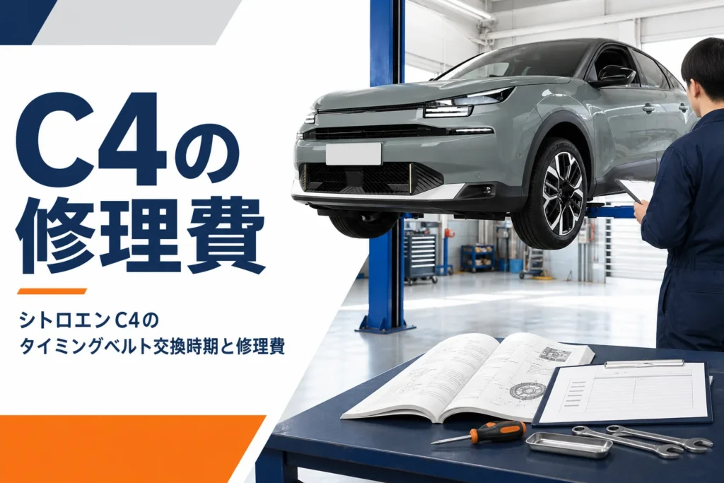 整備工場の作業台に置かれた整備手帳と見積書