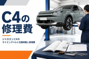 整備工場の作業台に置かれた整備手帳と見積書